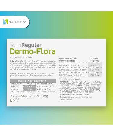  NUTRILEYA NutriRegular Dermo-Flora 30 Capsules - Support for sensitive skin with targeted probiotics - Useful for acne atopic dermatitis - Buy Online on GoSupps.com