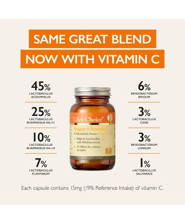 Udo's Choice Super 8 Immune Probiotics - 42 Billion Cell Count - 90 Capsules - Supports Bowel & Digestive Health - Vitamin C - 8 Microbiotic Strains - Buy Online on GoSupps.com