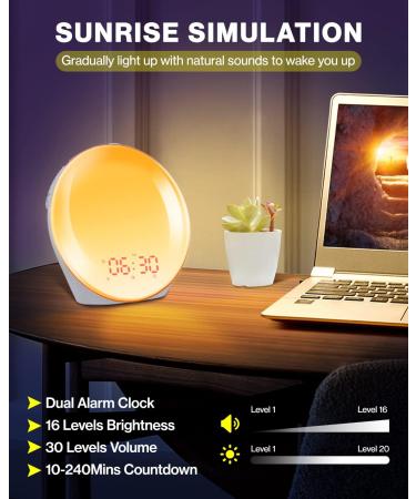 Laliled Sunrise Simulation Alarm Clock - 14 Colors 16 Brightness 10 Natural Sounds FM Radio & Snooze Function | Perfect Wake-Up Light for Adults & Kids - Buy Online on GoSupps.com