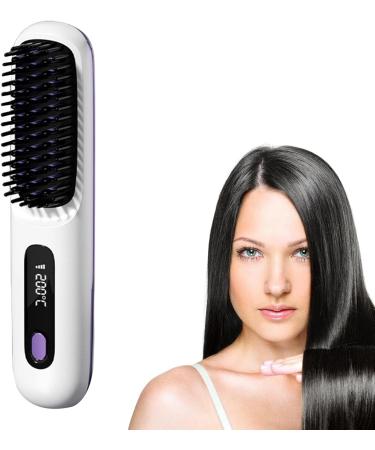 Cordless Hair Straightener Brush | USB Charging Hot Comb with LCD Display | 3 Heat Levels Fast Heat-Up | Portable Ion Styling Tool for Women - White - Buy Online on GoSupps.com