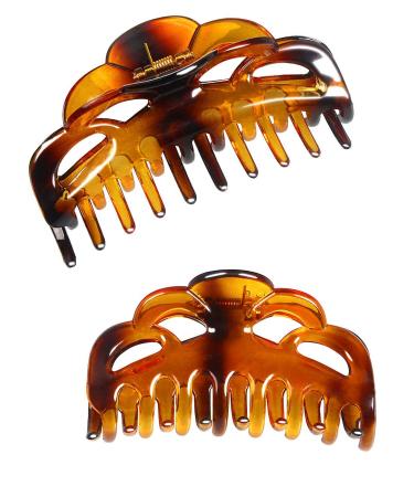 ACCGLORY Large Plastic Hair Clips Strong Holding Powerful Plastic Hair Claw for Women Thick Hair (Arc-Brownish Red)