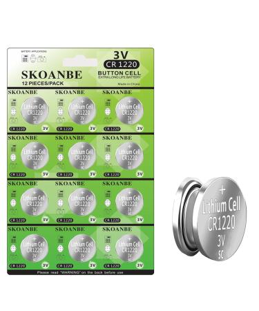 SKOANBE 1220 3V Lithium Button Coin Cell CR1220 Battery 12PCS 12 Count (Pack of 1)