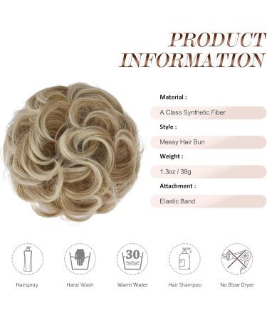 FESHFEN Messy Bun Hair Piece Scrunchie Chignon Ponytail | Strawberry Blonde & Platinum Blonde Tips | Synthetic Wavy Curly Hair Extensions | Updo Hairpieces for Women Girls Kids - Buy Online on GoSupps.com