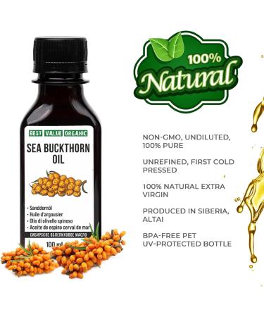 Siberian Sea Buckthorn Oil 3.4 fl.oz / 100ml Raw Unrefined Extra Virgin First Cold Pressed from Wild-harvested Sea Buckthorn Seeds and Berries - Buy Online on GoSupps.com