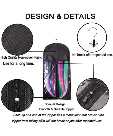 2 Pack Hair Extension Storage Bag with Hanger - Portable Wig Bags for Human Hair Extensions - Black (Pack of 2) - Buy Online on GoSupps.com
