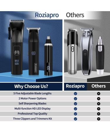 Roziapro Hair Clippers for Men - Precise Close Cutting Beard Trimmer & Rechargeable Barber Clippers Kit (Black) - Professional Hair Clippers & Nose Hair Trimmer - Buy Online on GoSupps.com