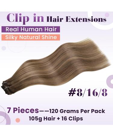 Buy Laavoo Brown Balayage Clip-In Extensions | Remy Real Hair | Light Brown Ombre Golden Blonde | 45cm 105g | 7 Pieces #8/16/8 - Buy Online on GoSupps.com