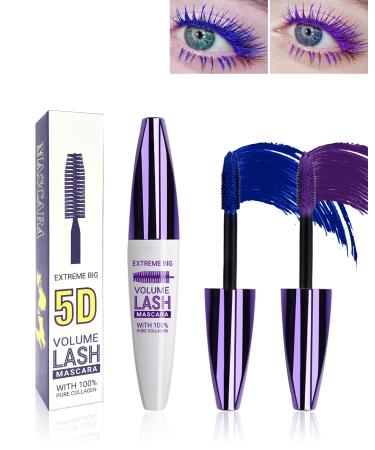 2PCS 5D Blue Purple Mascara for Eyelashes Waterproof Long Lasting Colored Mascara Liquid Lash Extensions Smudge-Proof Volumizing Lengthening Curling Non-clump Color Tubing Mascara Women Makeup Gift Blue+purple