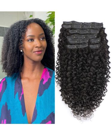 Kinky Curly Clip in Hair Extensions Real Human Hair for Black Women Full Head 8A Brazilian Real Hair 3c 4a Kinkys Curly Human Hair Clip ins Natural Color 8pcs 20 Clips 100g/Set (14 inch) 14 Inch Natural Color