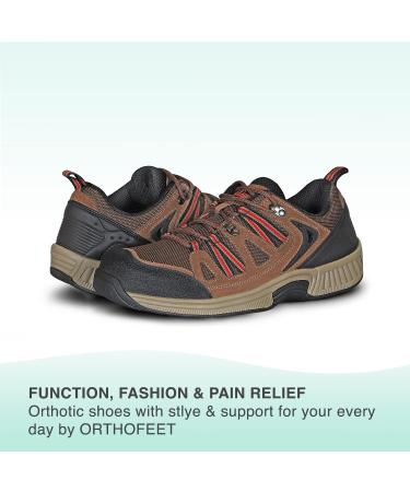 Orthofeet Plantar Fasciitis Sneakers for Men - Heel Pain Relief, Arch Support, Ergonomic Sole - Sorrento 9.5 Wide Brown - Buy Online on GoSupps.com