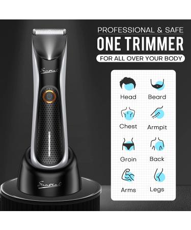 Men's Electric Body Hair Trimmer with LED Light - SkinSafe Guard, Rechargeable, Waterproof - Ideal for Male Groin Hair Grooming - Buy Online on GoSupps.com