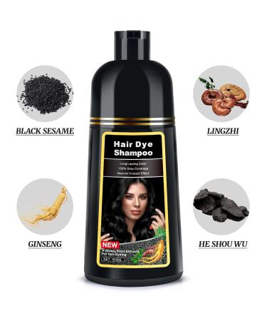 KINGMING Black Hair Dye Shampoo 3 in 1 | Herbal Hair Color for Grey Coverage - 500ml - Perfect for Men & Women - Buy Online on GoSupps.com