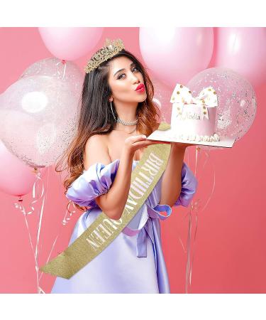 Makone Gold Birthday Princess Crown & Queen Sash Tiaras - Crystal Headband for Women/Girls - Party Accessories & Cake Topper - Buy Online on GoSupps.com