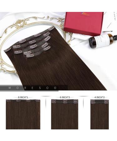 Moresoo Dark Brown Clip in Human Hair Extensions 12 Inch Remy Double Weft - 5 Pieces/70g #4 - Buy Online on GoSupps.com