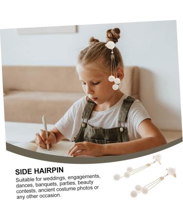 FRCOLOR 1 pair fringe clip womens hair accessories wedding hair barrettes wedding hair accessory shiny pearl hairpin crystal hair barrettes hair clip girl alloy Plush white China - Buy Online on GoSupps.com