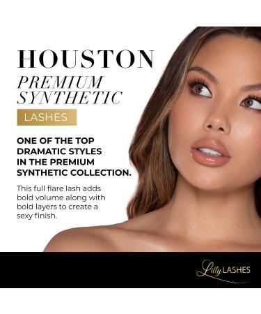 Lilly Lashes Houston - Premium Synthetic Vegan Strip Lashes for Bold, Full-Bodied Max Volume Look - Natural & Reusable False Eyelashes 17mm - Buy Online on GoSupps.com