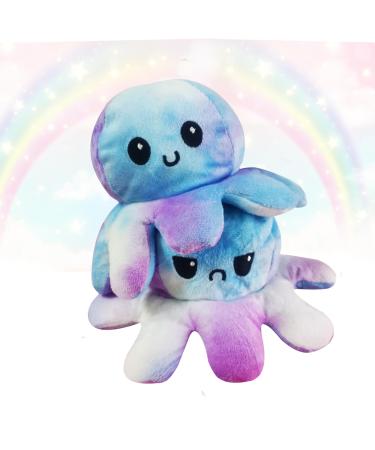 COLORS Giant Reversible Octopus Plush large - Happy and Sad Moody octopus Stuffed toy- Big size 20cm Octopus Plushie Reversable teddy - Flip Octopus UK shows Emotion without saying words! (Rainbow)