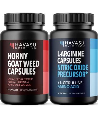 HAVASU NUTRITION Horny Goat Weed Capsules for Men & Women (30 Servings) & Saw Palmetto 500mg L-Arginine 500mg Complex (30 Servings)