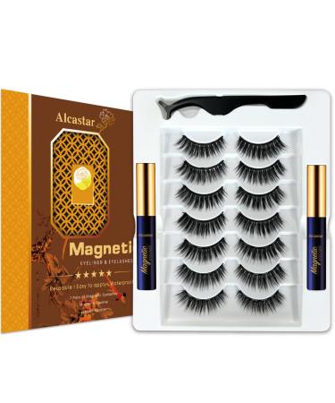 Alcastar Magnetic Eyelashes Natural Magnetic Eyelash 3D Eyelashes Natural Look Water proof Reusable Magnetic Eyelash Kit Long Lasting Easy Apply B-cat eye7D28