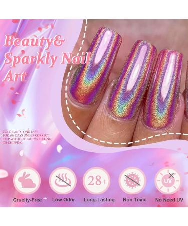 Holographic Nail Varnish - Chrome Nail Polish - Red Shimmer Glitter Polish - Air Dry Rainbow Reflective Laser Nail Varnish - No Need UV Lamp Long Lasting Gifts For Women Girl - Buy Online on GoSupps.com