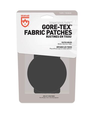 GEAR AID Tenacious Tape GORE-TEX Fabric Patches for Jacket Repair, Black, Round and Rectangle ,3 Round & 2 x 4 Rectangle 1 Pack (2 Patches)