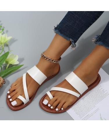 Summer Flat Sole Sandals for Ladies - Orthopedic Bunion Corrector & Open Toe Slip-on PU Leather Footwear - Size 5.5 White - Buy Online on GoSupps.com