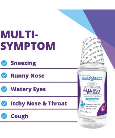 TexaClear Kids Allergy and Cough Liquid 8 Hour Relief - Gluten-Free, Alcohol-Free, Dye-Free - Ages 6+ (8oz) - Buy Online on GoSupps.com