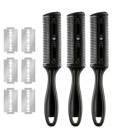 3 Pieces Razor Comb with 10 Pieces Thinning Scissors Double Edge Hair Cutting Tool (Black)