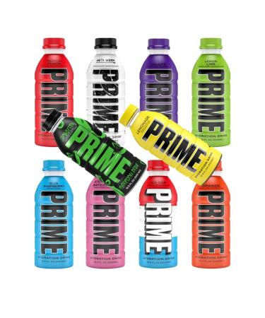 Newest! All 10 Flavours Prime Hydration Glowberry Lemonade Meta Moon Strawberry Watermelon Ice Pop Tropical Punch Blue Raspberry Lemon Lime Grape & Orange (16.9Oz Each - 10 Pack - 10 Flavours)