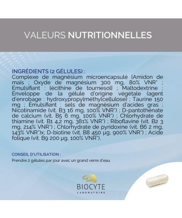 BIOCYTE Liposomal Magnesium - Stress and Fatigue Supplement - Magnesium Pantothenic Acid Taurine B Vitamins - 60 Capsules - 30 Day Program - Buy Online on GoSupps.com