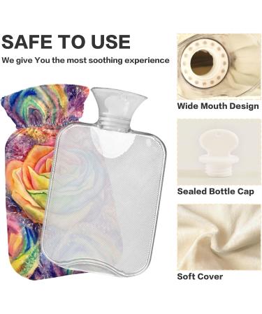 NAANLE Hot Water Bottle with Cover - Watercolor Rainbow Roses 1L for Pain Relief & Heat Therapy | Transparent Design - Buy Online on GoSupps.com