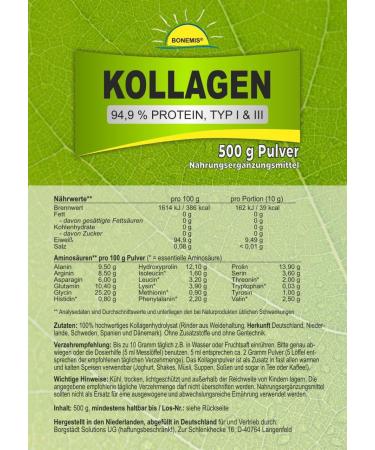 Premium Collagen Powder 500g - 94.9% Protein Type I & III 18 Amino Acids Additive-Free Bonemis - EU Pasture Beef - Buy Online on GoSupps.com