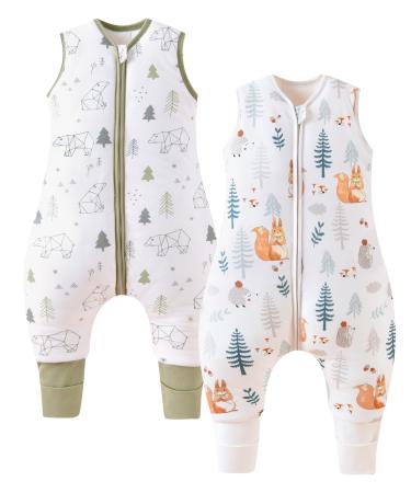 Chilsuessy 2pcs Winter Baby Sleeping Bag with Feet 2.5 TOG Baby Sleep Sack with Legs 100% Cotton Toddler Wearable Blanket Walker Sleep Sack for Boys Girls Squirrel+Forest Bear 90cm/3-4 Years