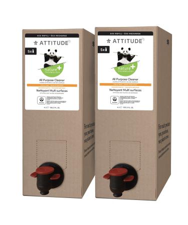 ATTITUDE All Purpose Cleaner EWG Verified Multi-Surface Products Vegan Naturally Derived Multipurpose Cleaning Spray Citrus Zest Bulk Refill 135.26 Fl Oz (Pack of 2)