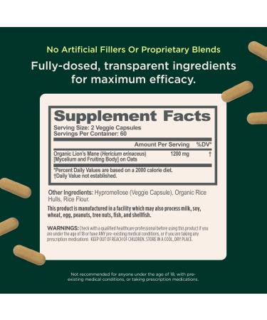 The Genius Brand Genius Lion's Mane - Plant-Based Supplement for Memory, Focus & Mood Support - Organic & Non-GMO - 120 Veggie Capsules - Buy Online on GoSupps.com