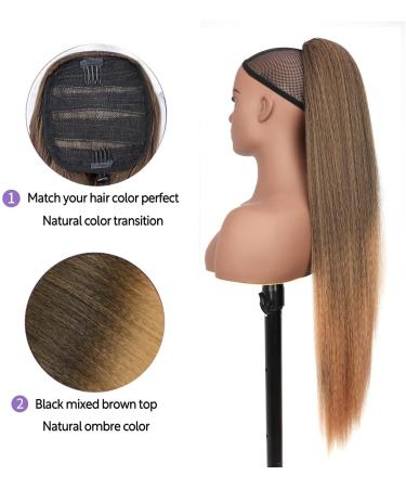 PORSMEER 30 Inch Yaki Straight Drawstring Ponytail Clip In Extensions for Women Kinky Straight Pony Tail Extensions Hair Extensions Ponytail (Black mix blonde) - Buy Online on GoSupps.com