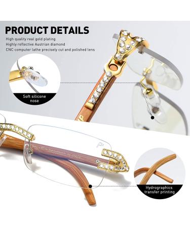 Retro Rimless Blue Light Glasses for Women Men - Fashion Wood Eyewear Luxury Crystal Square Glasses - Buy Online on GoSupps.com