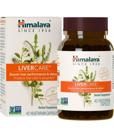 Himalaya LiverCare for Total Liver Support, Cleanse and Detox, Protects Cells & Enzymes, 375 mg, 42 Capsules, 3 Week Supply 42 Count (Pack of 1)