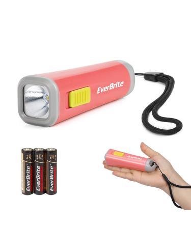 Everbrite Mini LED flashlight with cord colored small coral red plastic 1 W with 3 AAA batteries for camping birthday present