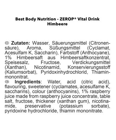 Best Body Nutrition Vital Drink Zerop - Sugar-Free Beverage Concentrate Makes 40 Liters - 500ml Raspberry Syrup - Original Flavor - International Shipping Available - Buy Online on GoSupps.com