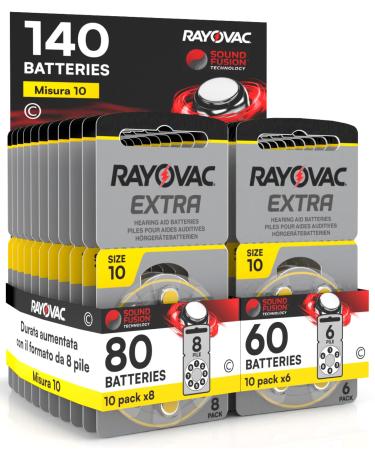 Udivita 140 Rayovac Batteries for Hearing Tears Size Extra 10 Sound Fusion Technology - 10 Blister with 6 and 10 blist Packs with 8 batteries 140 acoustic batteries