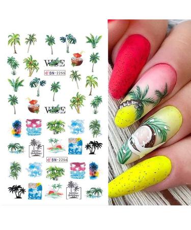Summer Nail Art Stickers & Decals - Water Transfer Palm Tree & Coconut Design - 12Pcs for Women & Girls - Buy Online on GoSupps.com
