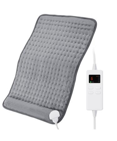 Heating Pad Electric Heat Pad for Pain and Cramps Relief 16  x 30  Ultra Soft with 6 Heating Settings & 4 Timer Modes Auto Shut Off for Neck  Back  Shoulder Pain & Sore Muscle Relief Washable Grey Charcoal Grey 16 x 30