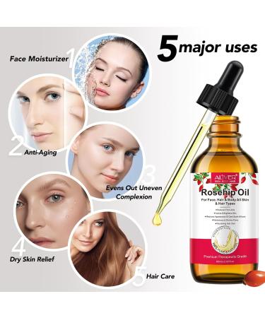 Rosehip Oil 60ML Organic Rosehip Seed Oil Anti-Aging Natural Cold Pressed Unrefined For Face Hair Nail Scar All Skin & Hair Typess - Buy Online on GoSupps.com