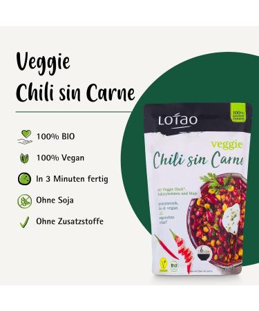 Lotao Vegan Chili Sin Carne 10-Pack | Spicy Ready Meal with Veggie Hack | Soy-Free & Additive-Free Vegetarian Option - Buy Online on GoSupps.com