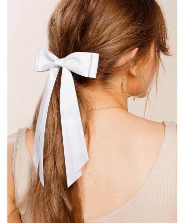 2PCS Silky Satin Hair Bows Hair Clip Black Hair Ribbon Ponytail Holder Accessories Slides Metal Clips Hair Bow for Women Girls Toddlers Teens Kids Black+White - Buy Online on GoSupps.com