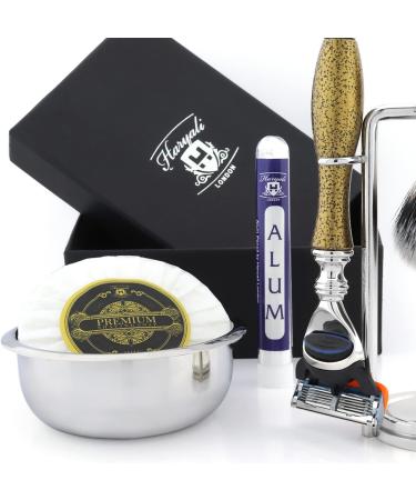 Men's Shaving Kit - 5 Edge Razor Synthetic Badger Hair Brush Bowl Soap & Stand | Perfect Gift for Men - International Shipping Available - Buy Online on GoSupps.com