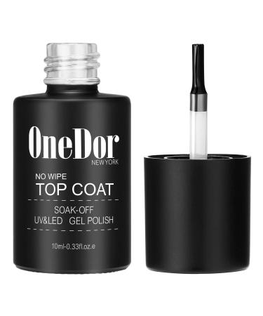 OneDor One Step No Wipe Top Coat Gel Polish  UV Led Cured Required Soak Off Gel Nail Polish (No Wipe Top Coat) 0.33 Fl Oz (Pack of 1)