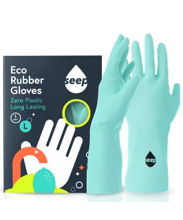 SEEP Eco Large Rubber Gloves - Large Kitchen Gloves Washing Up Gloves Made Using Compostable Rubber - Multi-purpose Household Gloves - FSC & Fair-trade Certified 1 L (Pack of 1)