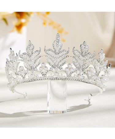 AW BRIDAL Crystal Pearl Queen Crown - Wedding Tiara for Bride - Princess Crown for Pageant, Prom & Birthday - Silver Bridal Headband - Buy Online on GoSupps.com